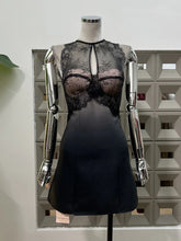 Black Lace Patchwork O Neck Mini Dress